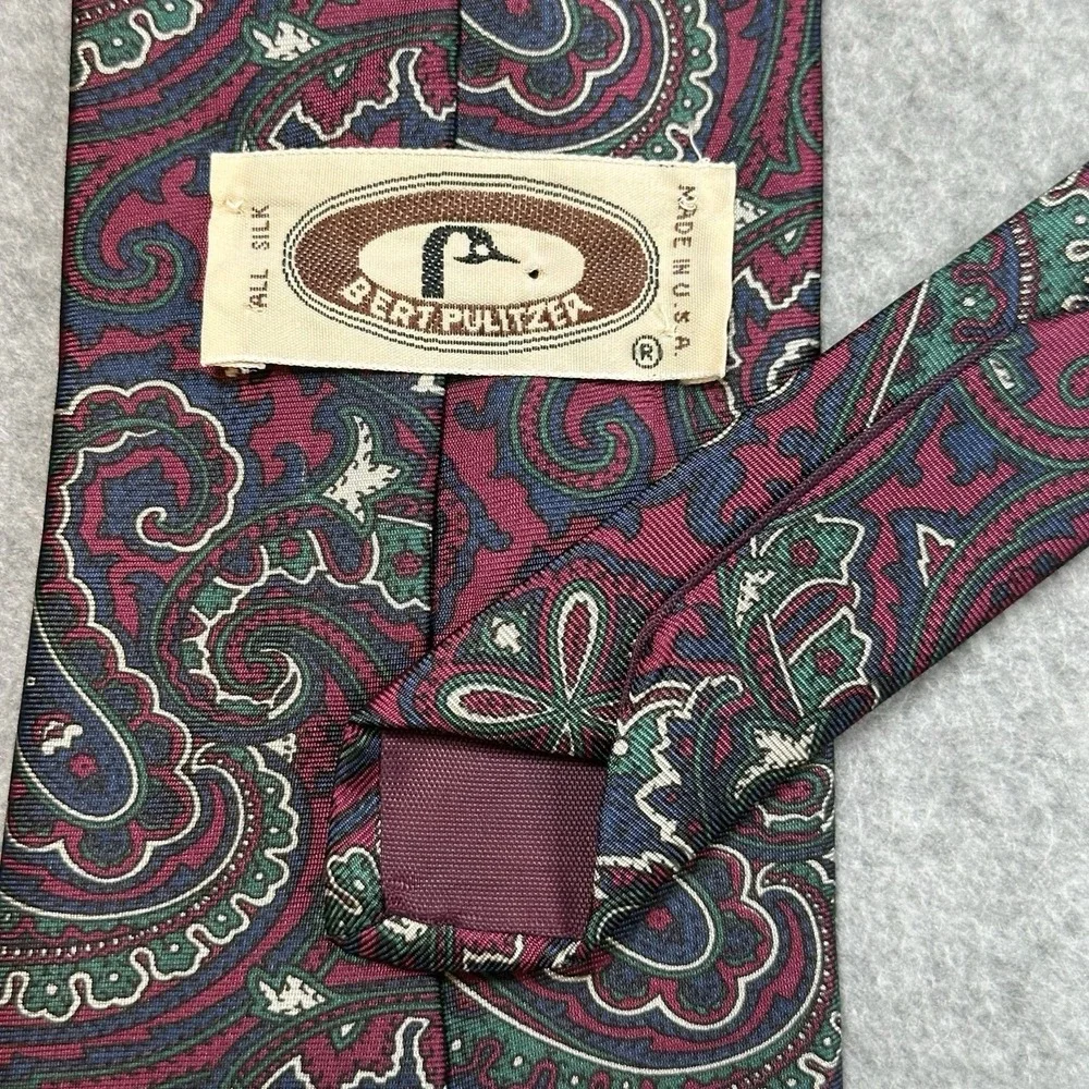 Vintage Bert Pulitzer USA Paisley Necktie Burgundy Teal Wide Power Tie 58x3.5in